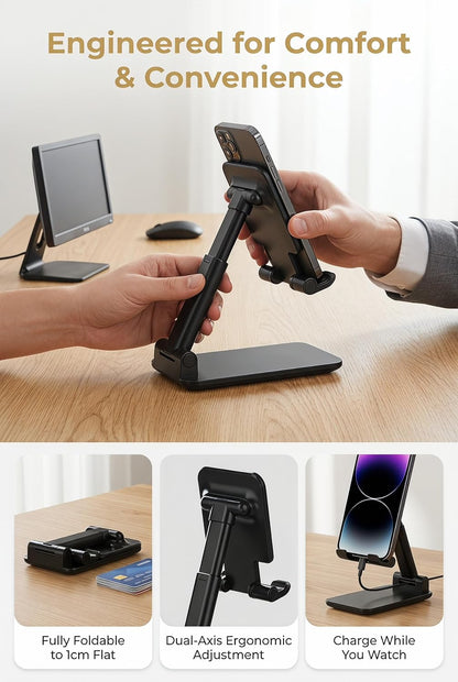 Phone Stand, PhoneHolder for Desk Anti-Slip Cute OfficeAccessories Forldable Cell PhoneHolder Compatible with iPhones, AllMobile Phones, White-Silver, Pro