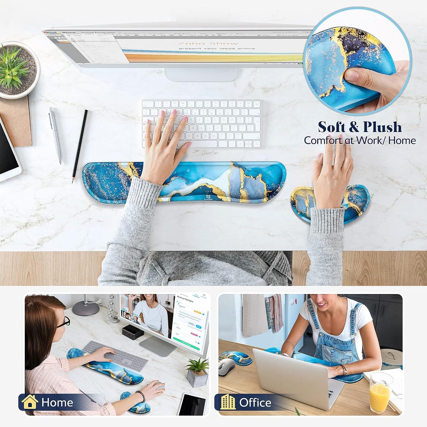 Gimars Upgrade Enlarge Silky and Superfine Fabric Gel Memory Foam Keyboard Wrist Rest Set, Ergonomic Keyboard Mouse Wrist Support for Typing Pain Relief, Comfort for Office, Gaming, Computer, Black
