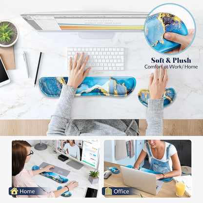 Gimars Upgrade Enlarge Silky and Superfine Fabric Gel Memory Foam Keyboard Wrist Rest Set, Ergonomic Keyboard Mouse Wrist Support for Typing Pain Relief, Comfort for Office, Gaming, Computer, Black