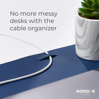Nordik Leather Desk Mat Cable Organizer - Pebble Black 35 X 17 inch - Premium Mouse Mat - Felt Vegan Leather Desk Pad Protector - Desk Blotter Matt Keyboard - Large Desk Matt for Desktop Computer