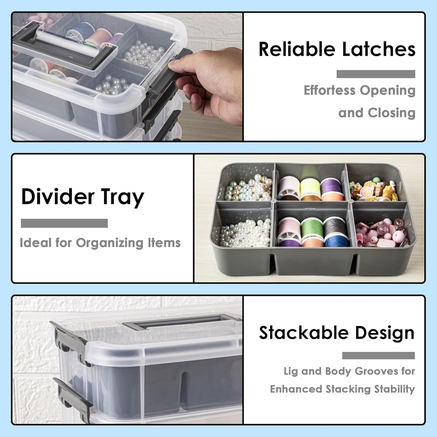 CraftGenes Art Supply Storage Organizer with 2 Removable Trays, 4-Layer 10QT Durable Craft Organizers and Storage for Sewing, Tool, Office Supplies, Art, Craft Supplies