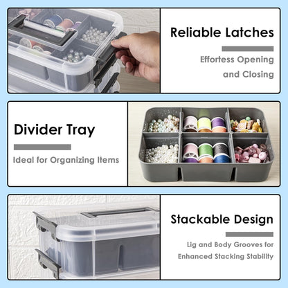 CraftGenes Art Supply Storage Organizer with 2 Removable Trays, 4-Layer 10QT Durable Craft Organizers and Storage for Sewing, Tool, Office Supplies, Art, Craft Supplies