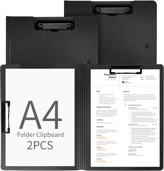souG 4Pcs Clipboard Foldable,360°Cover Folder Clipboard Plastic Clipboards with Double Low Profile Clip,File Folder Storag Clipboards for A3 A4 Paper, Clip Boards for Office School Supplies (4 Colors)