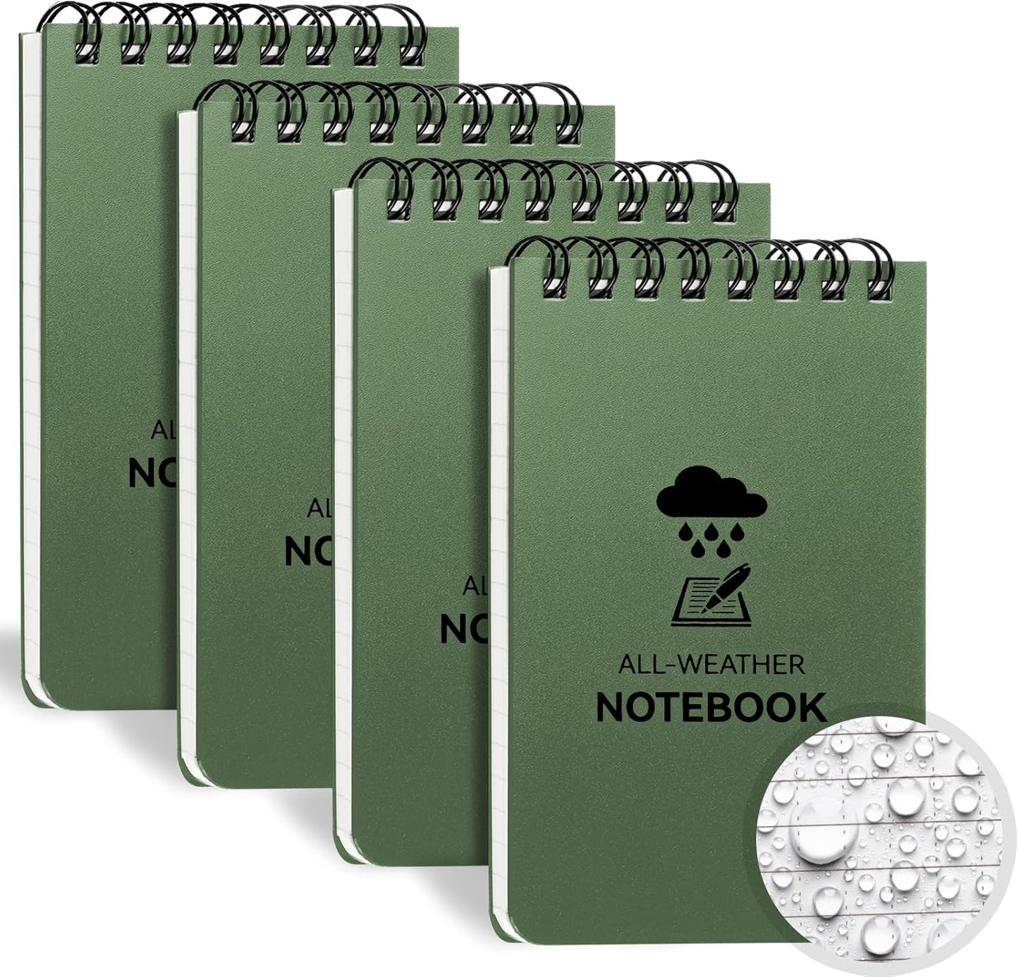 COIDEA Waterproof Notebook, 4 Pack Top-Spiral Pocket Notepad, 3" x 5" Weatherproof NotePad, All Weather Police Pocket Notebook Little Memo Steno Note Pads for Outdoor Office School Recording, Black