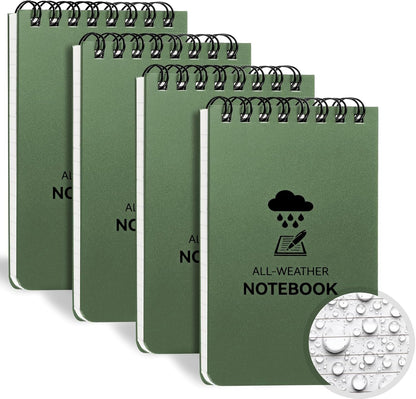 COIDEA Waterproof Notebook, 4 Pack Top-Spiral Pocket Notepad, 3" x 5" Weatherproof NotePad, All Weather Police Pocket Notebook Little Memo Steno Note Pads for Outdoor Office School Recording, Black