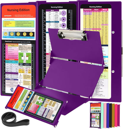 Nursing Clipboard Foldable with Medical Edition Cheat Sheets, 3 Layers Aluminum Foldable Clipboard for Nursing, Notepad for Students, Nursing School Essentials (Black)