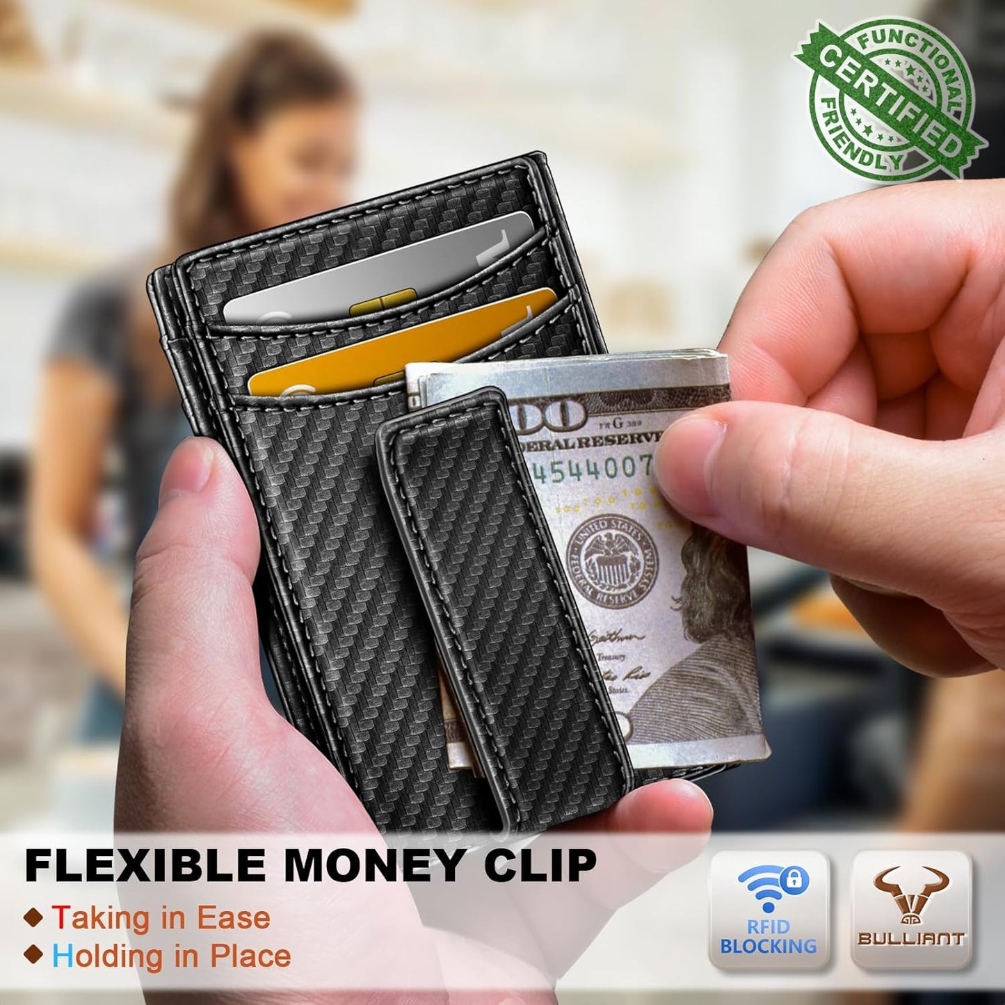 BULLIANT Men Airtag Wallet,Slim Wallet Money Clip Card Holder Magnetic Closure 12 Cards in Front Pocket RFID Blocking