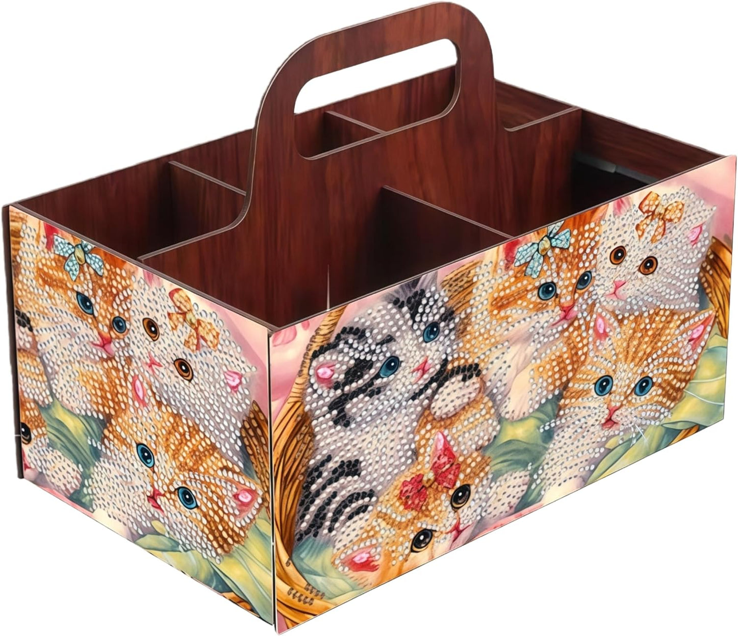 LSQFS DIY Diamond Painting Storage Box, Wooden Multi-Grid Organizer with Handle, Portable Desktop Caddy for Art Kits, Craft Tools, Makeup Brushes, Stationery Home Office