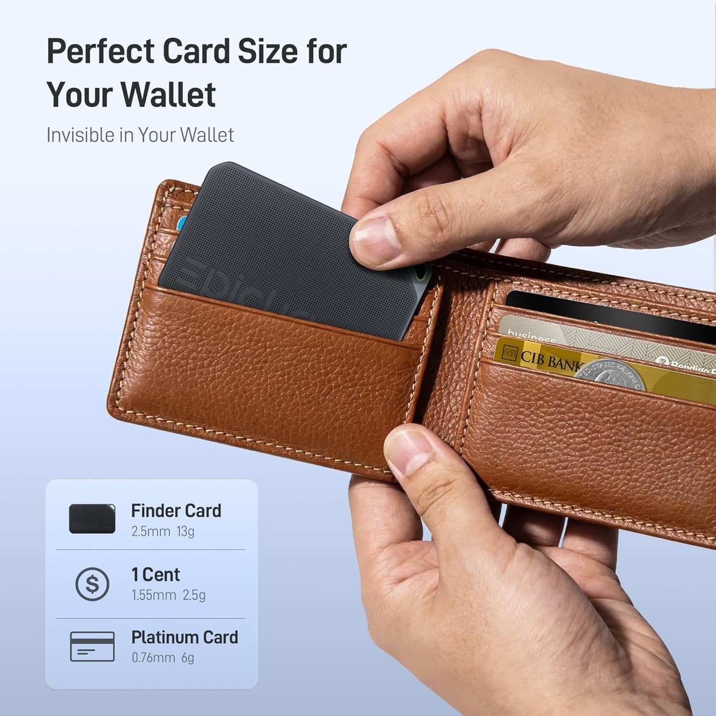 Epicka Wallet Tracker Card Compatible with Apple Find My, 8-Year Maintenance-Free Battery, Tracking Card with NFC, MFi Certified, IP67 Bluetooth Item Locator for Luggage, Passport, 1 Pack, Black