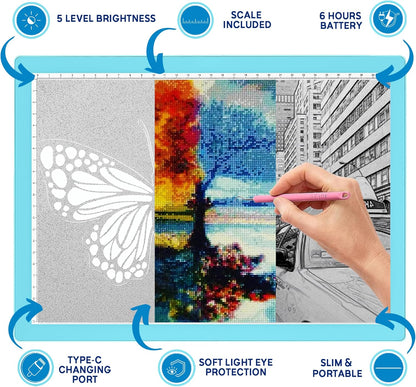 iVyne Rechargeable A4 Light Pad for Tracing & Weeding - LED Light Board for Weeding Vinyl - for Cricut Vinyl Weeding Tools - Ultra-Thin & Portable - Perfect for Artists & Crafters - Pink