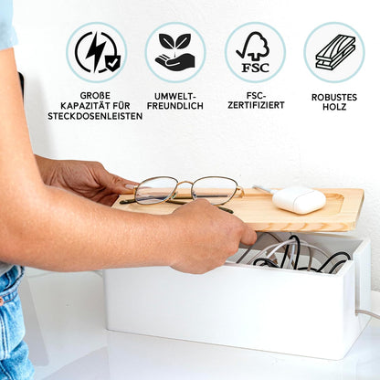 NATURE SUPPLIES Set of Two Natural Wood Cable Management Box, Large and Medium Cord Organizer to Hide Wires and Power Strips for TV, Desk, Computer, Router, Cable Storage and Cord Organization