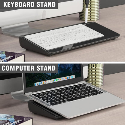 SELEAD Desktop Glass Whiteboard with Wireless Charger Station, Dry Erase Board Computer Pad Keyboard Stand with Organizer for Home, School, Office Desk Accessories, Black