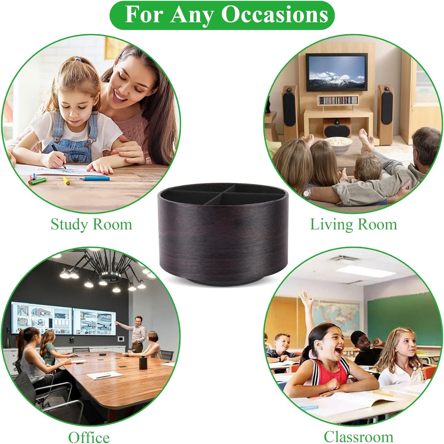 Round Leather Art Supply Organizer,Remote Control Holder,360 Degree Rotating,Multi-Functional Pencil Holder,4 Compartments Desktop Stationary Organizer(1-Fractal Flower) | Round - Colors B