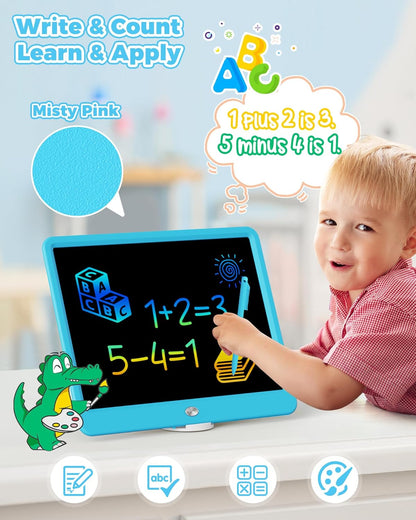 KOKODI 12 Inch LCD Writing Tablet with Anti-Lost Stylus, Erasable Doodle Board Colorful Toddler Drawing Pad, Car Travel School Games Toys for 3 4 5 6 7 8 Kids, Birthday Gift for Girls Boys Adults Blue