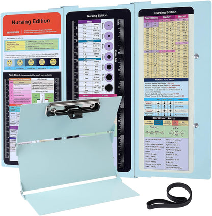 Foldable Nursing Clipboard with Storage - Portable & Compact Medical Clipboard for Nurses, Doctors, and Students - Includes Medical Reference Cheat Sheets and Pen Holder(Purple)
