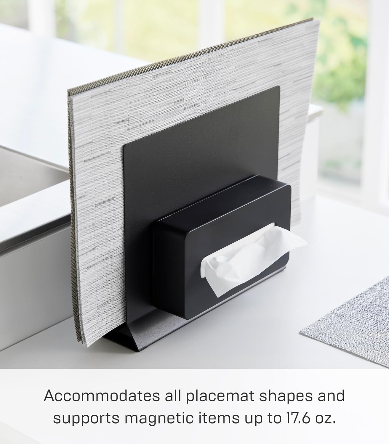 Yamazaki 1999 Placemat Stand, White, Approx. W11.8 x D2.6 x H10.4 inches (30 x 6.5 x 26.5 cm), Tower Placemat Storage, Tray Storage, Round Compatible