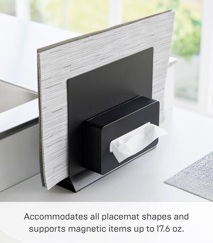 Yamazaki 1999 Placemat Stand, White, Approx. W11.8 x D2.6 x H10.4 inches (30 x 6.5 x 26.5 cm), Tower Placemat Storage, Tray Storage, Round Compatible