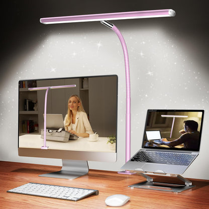 Airlonv LED Desk Lamp for Office Home, Eye-Caring Desk Light with Stepless Dimming Adjustable Flexible Gooseneck, 10W USB Adapter Desk Lamp with Clamp for Reading, Study, Workbench (Black)