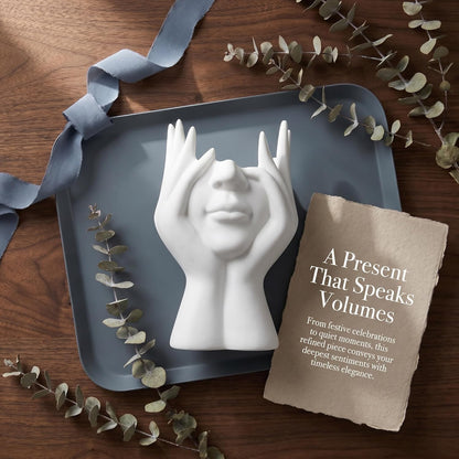 Pen Holder for Desk, Creative Face-Holding Art Sculpture Multi-Functional Organizer, Home Decor Figurine & Artificial Flower Vase Base, Desk Makeup Brush Holder, Unique Gift