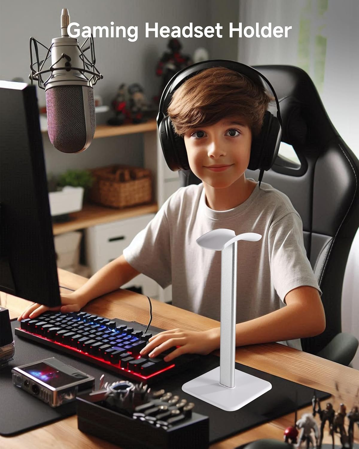 Sleek Modern Headphone Stand for Desk - Easy Assembly & Disassembly - Exquisite Craftsmanship Headset Holder for All Type PC Wireless Gaming Headset (White)