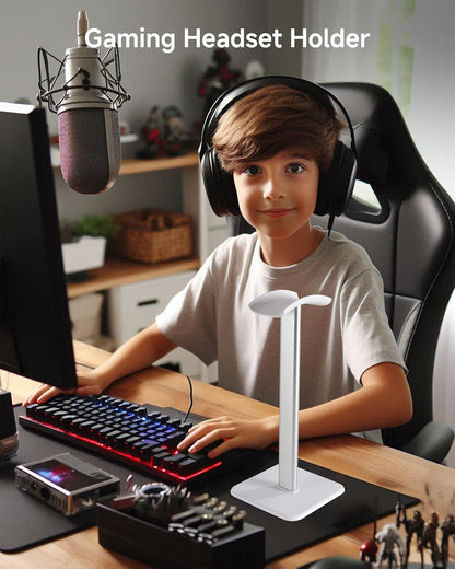Sleek Modern Headphone Stand for Desk - Easy Assembly & Disassembly - Exquisite Craftsmanship Headset Holder for All Type PC Wireless Gaming Headset (White)