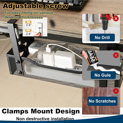 Extra Wide Under Desk Cable Management - 7inch No Drill Installation Cable Management Tray, Clamp/Screw Mount Desk Cable Management, Cable Management Tray for Office, Home((White, XL)