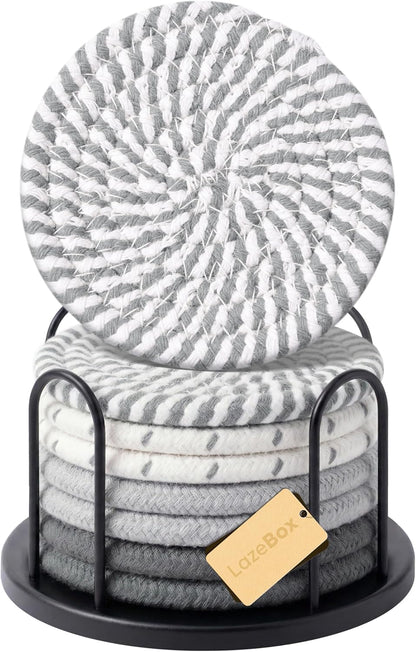 Lazebox Coasters Set of 8 for Drinks, 4 Inch Large Coasters for Coffee Table, Tabletop Protection for Hot & Cold Drinks, Versatile Coasters for Home Decor, Non-Slip & Easy to Clean, Coffee