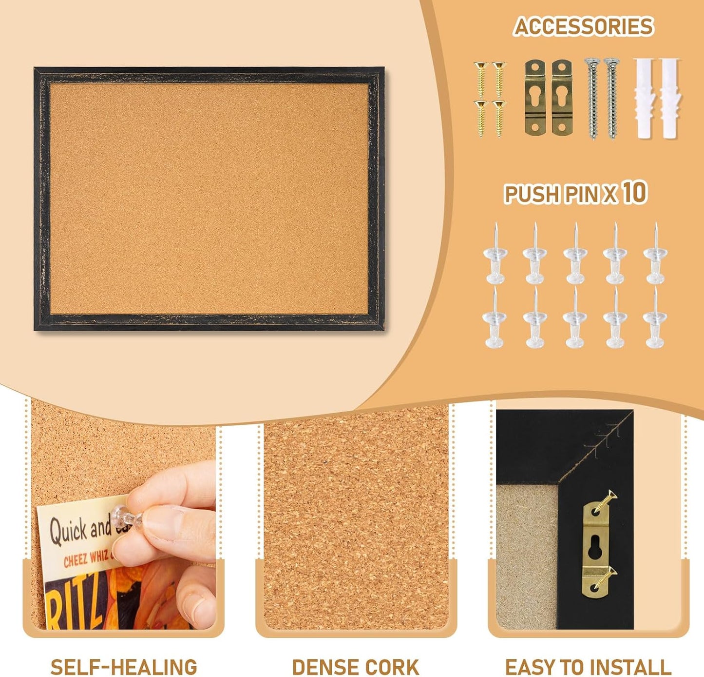 DOLLAR BOSS White Cork Board for Wall - 24 X 18 Inches, Rustic Wooden Frame Bulletin Board, Decorative Hanging Pin Board for Office & Home Decor