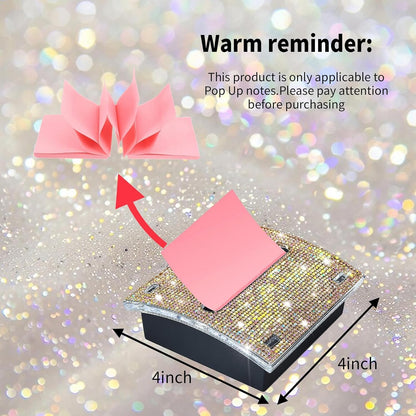 Rhinestone Self Sticky Note Holder Post it Note Dispenser Pop-Up Sticky Notes Dispenser 4 x 4 inch Post it Dispenser for Office Desk Accessories(Pink)