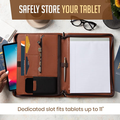 STYLIO Zipper Padfolio Portfolio Binder Organizer | Faux Leather Portfolio for Resume, Documents, Phone, Tablet, Business Supplies and Cards | Notebook Organizer with Letter Sized Notepad Included