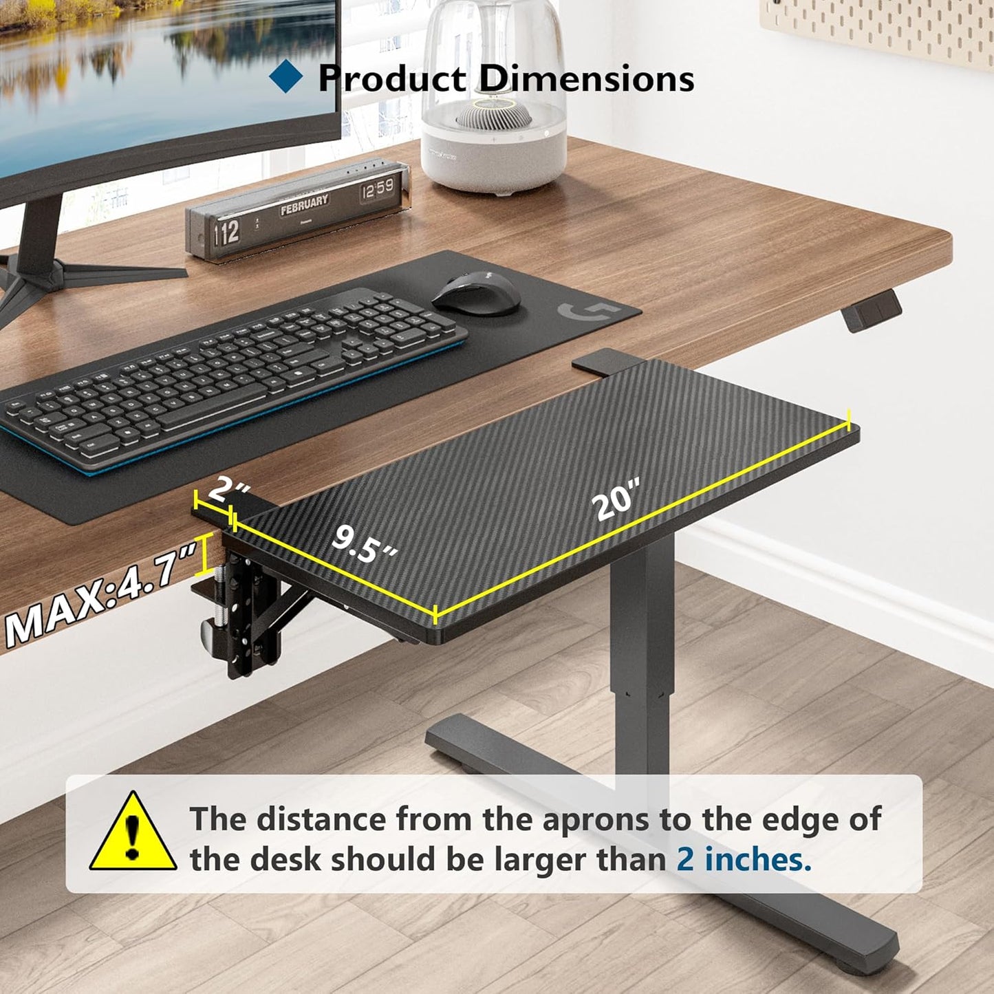 BONTEC Desk Extender Tray, 11.8"x5.9" Table Mount Arm Wrist Rest Shelf, 90°Foldable Elbow Support, Clamp on Computer Arm Rest for Desk, Office & Home Use, Durable & Easy to Install, Black Carbon Fiber