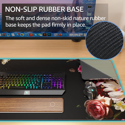 KTRIO Large Gaming Mouse Pad Desk Mat, Superior Micro-Weave Cloth for Precise Mouse Control, Non-Slip Rubber Base, Stitched Edges, Water-Resistant, for Gamer, Office & Home, 31.5" x 11.8" inches