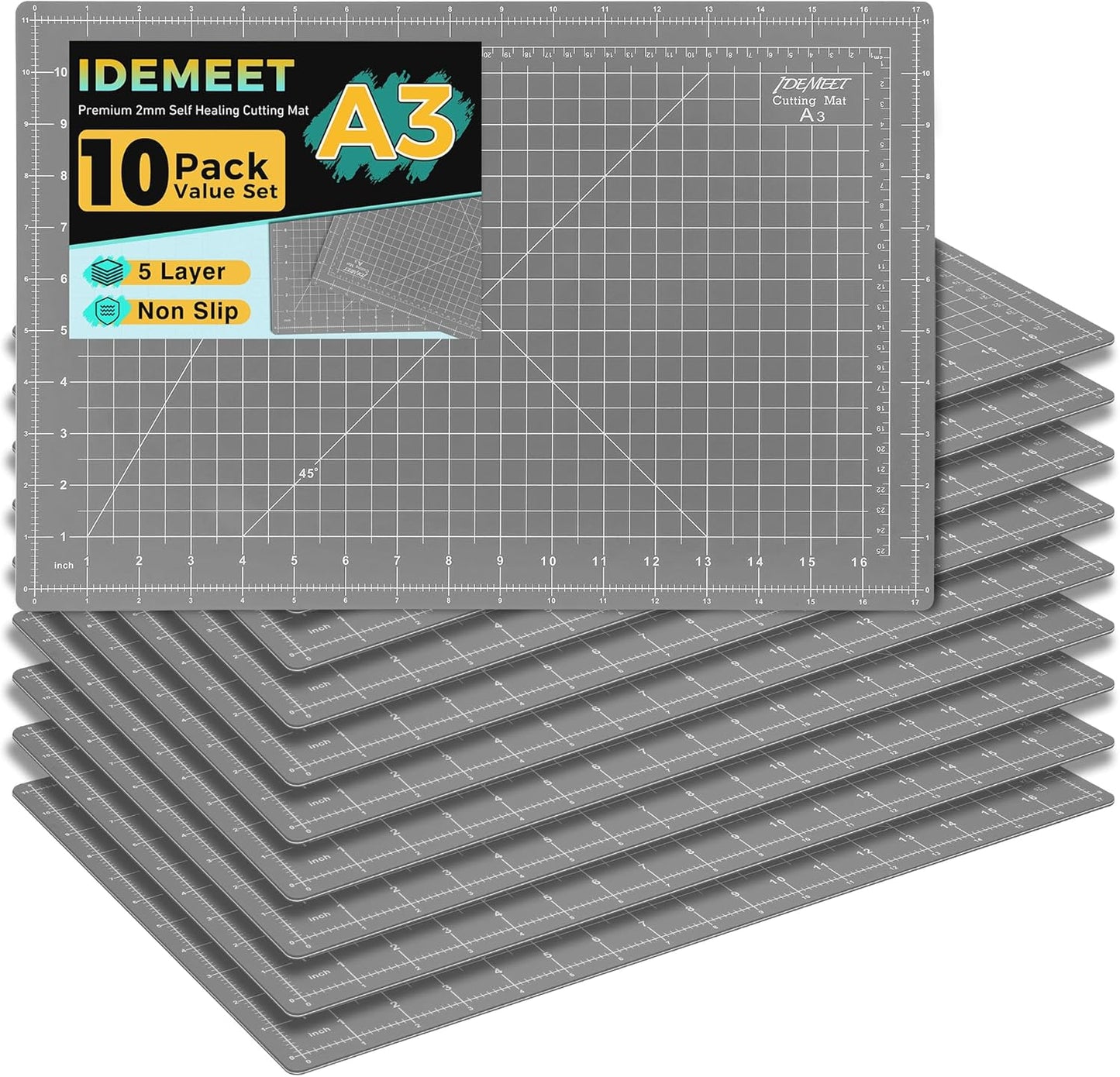 Premium Self Healing Cutting Mat 18'' x 12'', A3 Non-slip Sewing Mat for Quilting, 5-Ply Rotary Cutting Board Double-Sided for Crafts Cutting Fabric Scrapbooking Modeling Projects, Anthracite Gray
