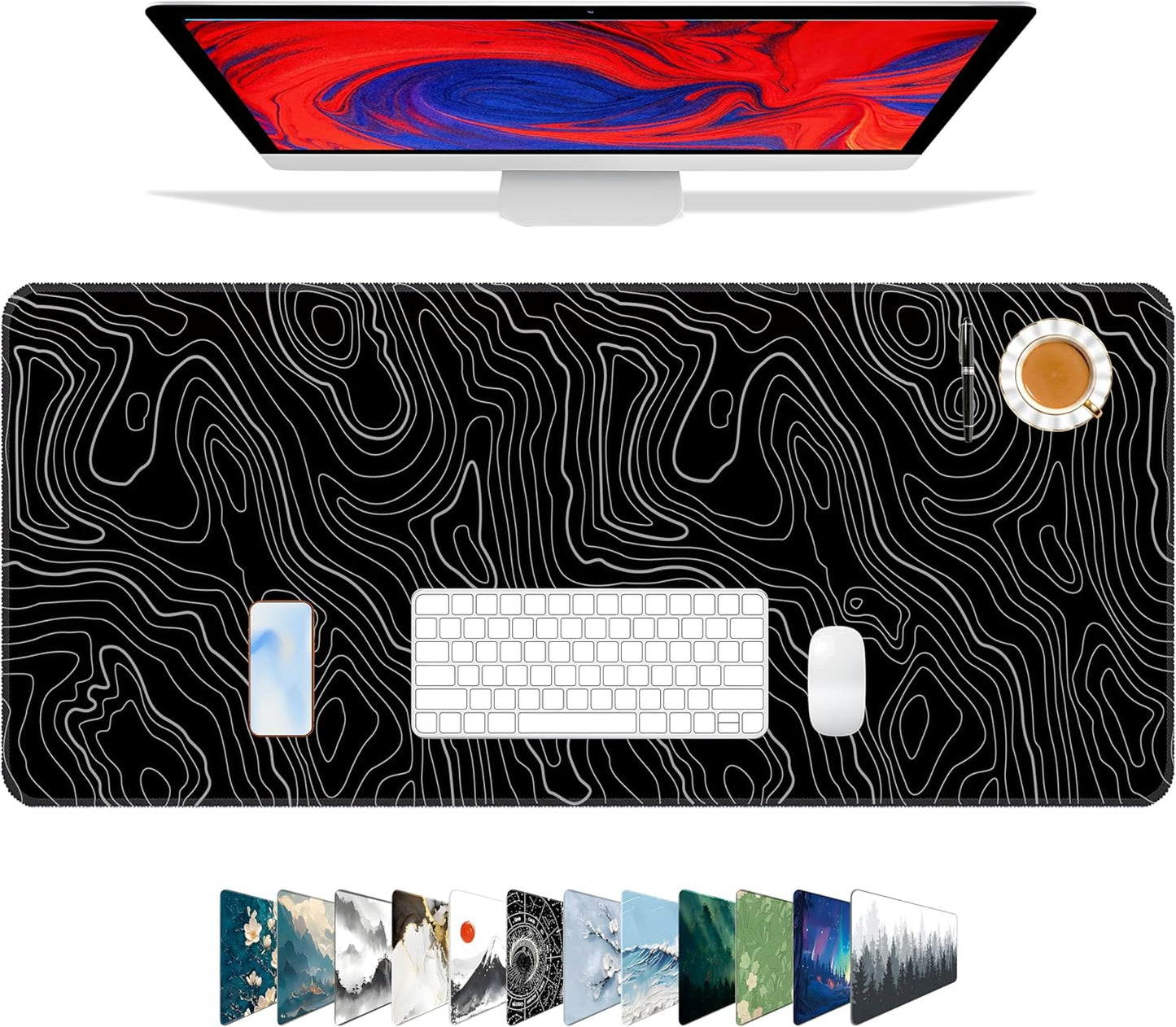 Galdas Mouse Pad For Gaming,Forest Background Pattern XXL XL Large Mouse Mat Long Extended MousePad Desk Mat Non-Slip Rubber Mice Pads Stitched Edges Thin (31.5 x 11.8 x 0.12 Inches) Tree