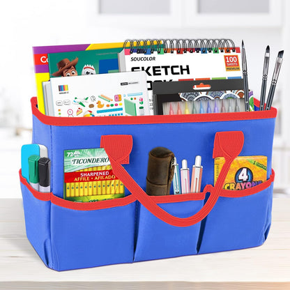 Desktop Tote and Stock Organizer, Teacher Helper Tote Bag Organization for Arts, Books, Stationery, Office Desk Organizer, Make-up Storage Tote with Handles for Travel, Black-Gray