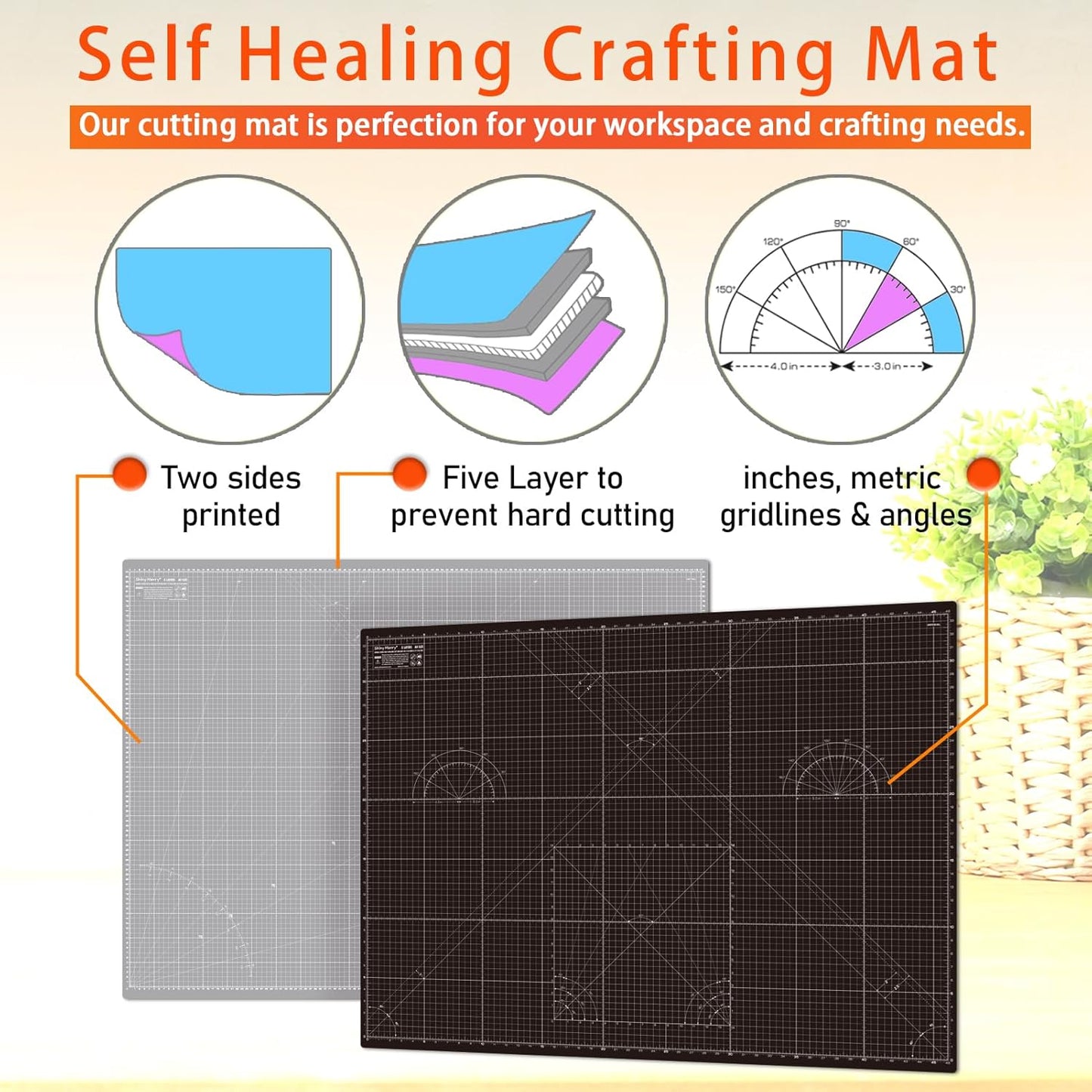Self Healing Cutting Mat A3 12"x18" – Double Sided 5-Ply Craft Mat for Sewing, Quilting, Fabric, Scrapbooking – Pink/Purple