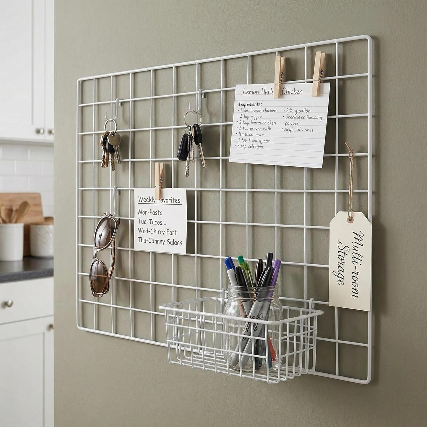 Kaforise Wire Wall Grid Panel, Multifunction Painted Photo Hanging Display and Wall Storage Organizer, Pack of 2, Size 25.6x17.7inch, Black