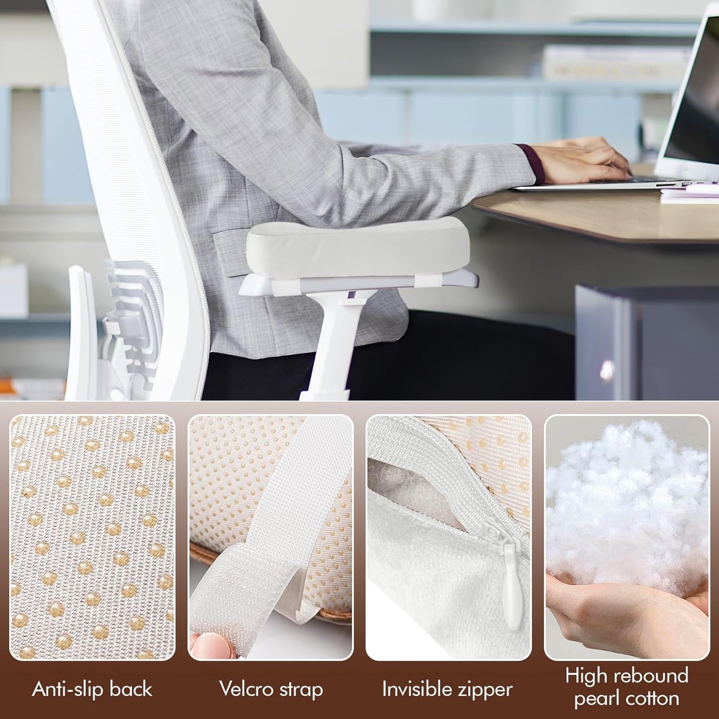 WdFour 2-Pack Non-Slip Armrest Pads for Office & Gaming Chairs - Ergonomic Forearm Support Pillow for Desk, Computer & Wheelchair, Pressure Relief Cushions (Black)