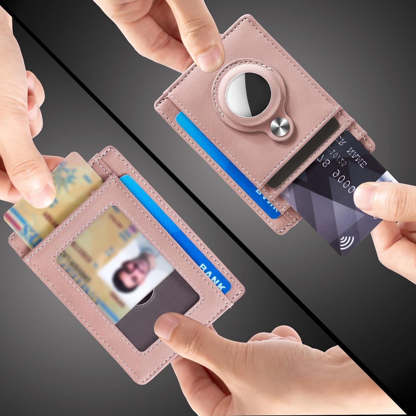 Slim Minimalist Front Pocket Air Tag Wallet, RFID Blocking Card Holder Wallet with Airtag Holder