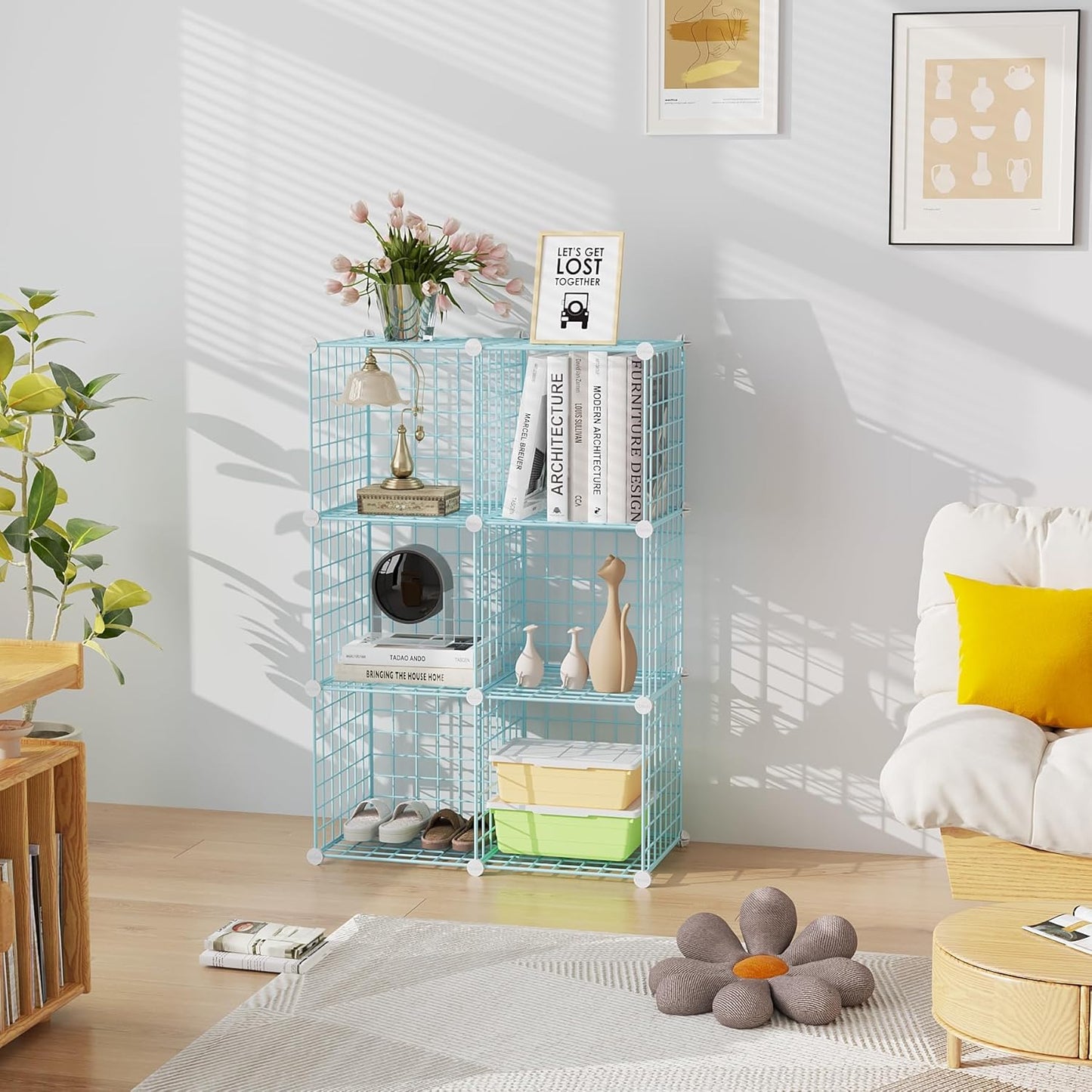 C&AHOME Wire Cube Storage, 6 - Cube Organizer Metal C Grids, Modular Shelves Units, Storage Bins Shelving, Closet Organizer, Ideal for Home, Office, Living Room, 36.6”L x 12.4”W x 36.6”H Black
