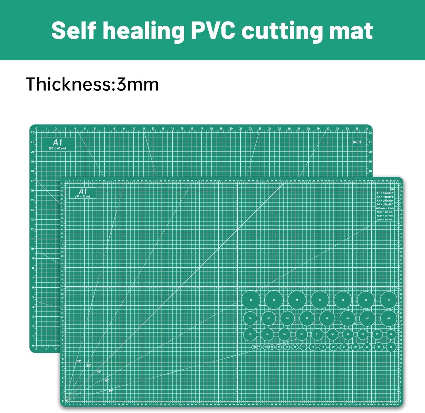 HEADLEY TOOLS 18" x 24" Thickened Self Healing Cutting Mat, A2 Rotary Cutting Sewing Mat for Crafts, Double Sided 5-Ply Table Cutting Board for Fabric Quilting Leather Arts Hobby Project, Grey/Black