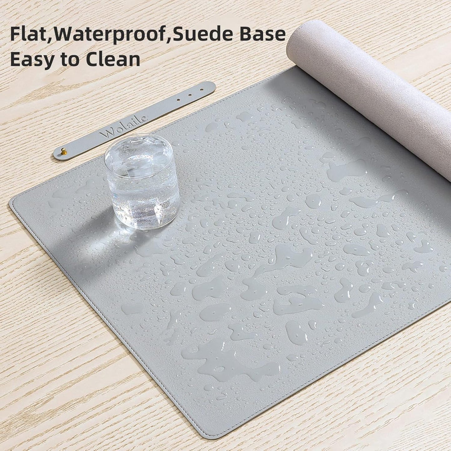 Leather Desk Pad,Wolaile 36x17 inch Large Mouse Pad,Waterproof Non-Slip Writing Desk Blotter,Computer Mat Desktop Protector for Office Home,Black