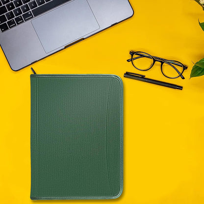 Zippered Portfolio Organizer/ A4 Refillable Lined Writing Notepad Folder Case/Fabric-Covered Padfolio Binder with Interior Storage Pocket for Men Women.Classic Black