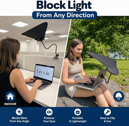 Livvie Cubicle Shade & Laptop Sun Shade for Working Outside — Adjustable Desk Shade Blocks Overhead Fluorescent Light & Window Glare — Foldable Cubicle Light Blocker for Light-Sensitive Workers