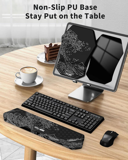 Ergonomic Mouse Pad and Keyboard Wrist Rest Support Set, Massage Design Mousepad for Carpal Tunnel Pain Relief, Memory Foam, Non-Slip PU Base for Computer Desk, Black