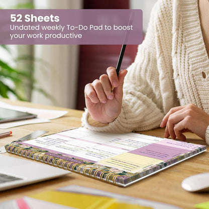 Weekly To Do List Notepad with 52 Undated Sheets（8.5"×11"）- Undated Weekly Planner Notepad for Office Desk Accessories and Supplies - Midnight Lilac