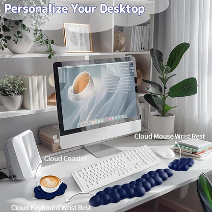 Sushret Cloud Wrist Rest for Keyboard and Mouse, Memory Foam PU Leather Keyboard Wrist Rest with Ergonomic Support, Non-Slip Base, Cute Arm Rest Pad & Palm Cushion, Office Desk Accessory, Purple