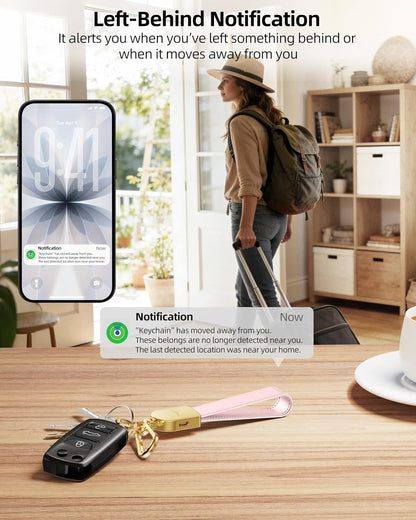 Keychain, Works with Apple Find My, Leather Car Keychain for Women and Men, Car Key Fob Holder, Key Chain with GPS Tracker, Anti-Lost Smart Keys Finder, Rechargeable, Black
