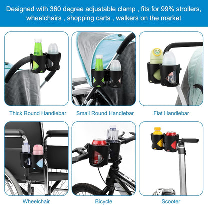 Accmor Stroller Cup Holder, Universal Cup Holder for Stroller Walker Bike, 360° Rotatable Large Caliber Designed Bottle Holder for Stroller, Bike, Wheelchair, Scooter