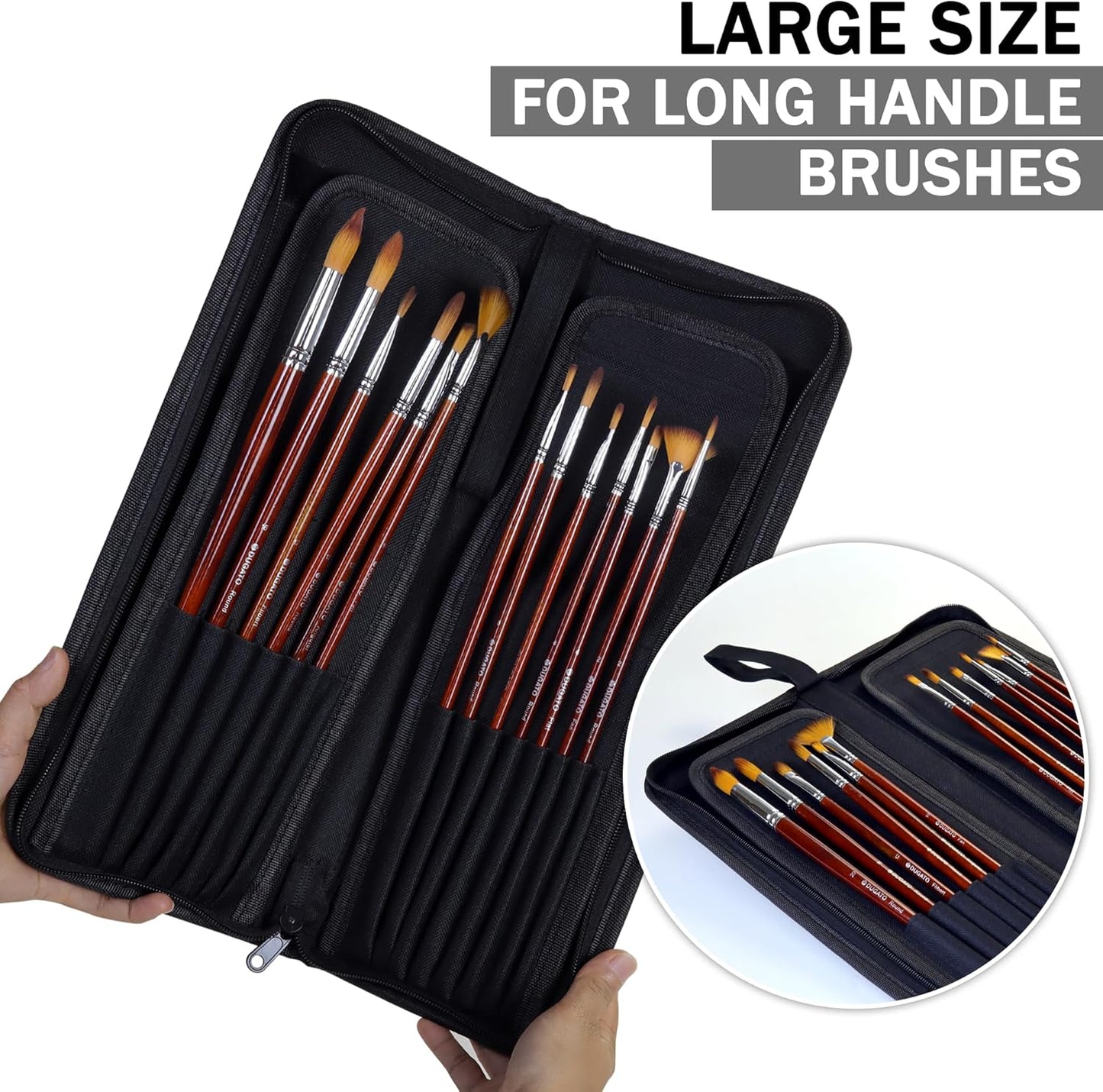 DUGATO Short Paint Brush Holder & Organizer 5.4x10.7 Inches, Blue Canvas Bag for Brushes up to 9.3" Length, Case with 15 Slots, Artist Brush Carrying Case (Brush Not Included)
